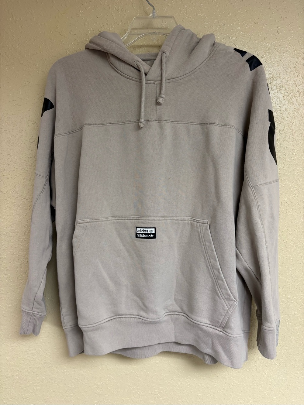 adidas Men’s Light Taupe Pullover Hoodie with Black Accents